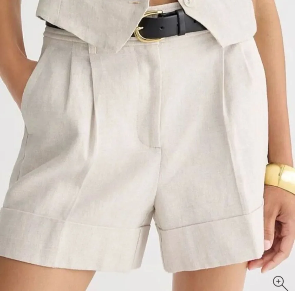 J.Crew Remi High Waist Linen Blend Shorts in Flax Ivory